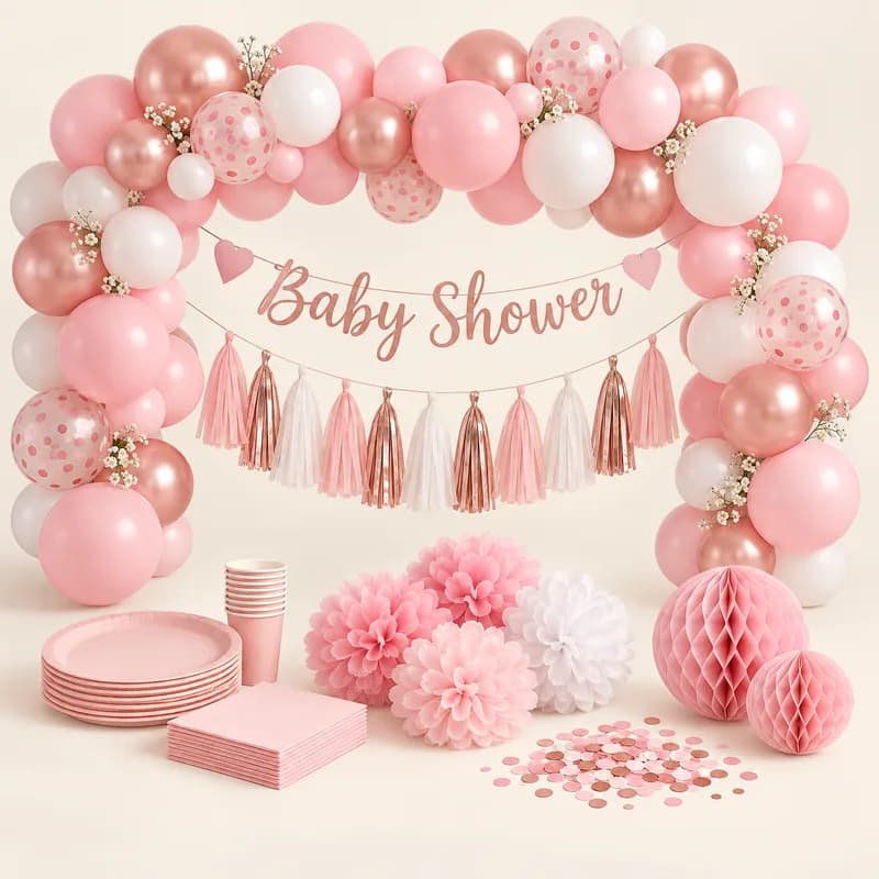 Baby Shower Decoration Bundle (Pink) — AI-generated representative illustration