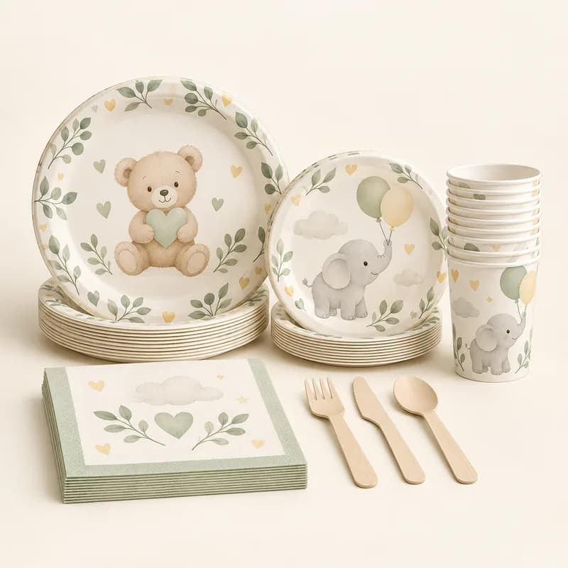 Baby Shower Tableware Set (16 guests) — AI-generated representative illustration