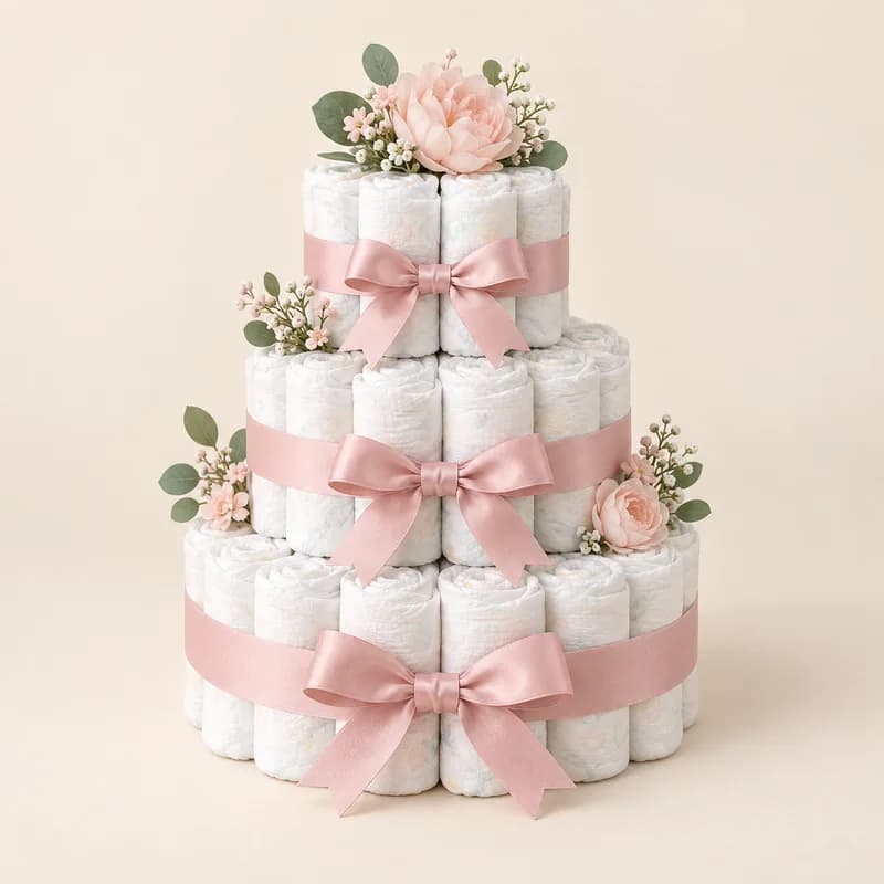 Diaper Cake Centerpiece (3 tier) — AI-generated representative illustration