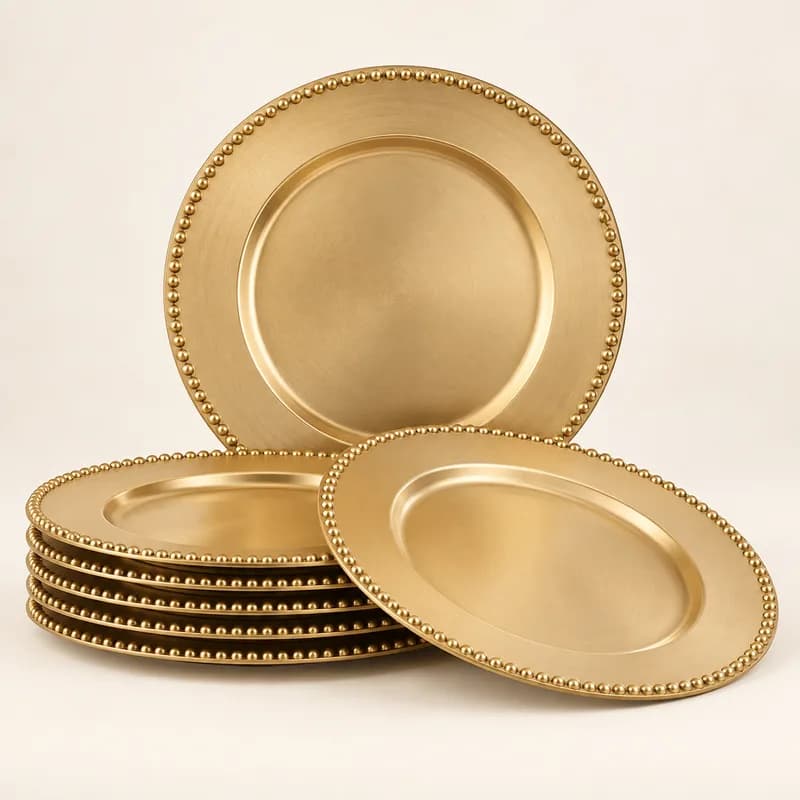 Gold Beaded Charger Plates (12 pack) — AI-generated representative illustration