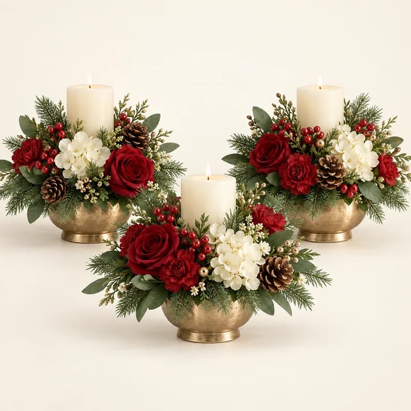 Holiday Floral Centerpiece Set (3 pack) — AI-generated representative illustration