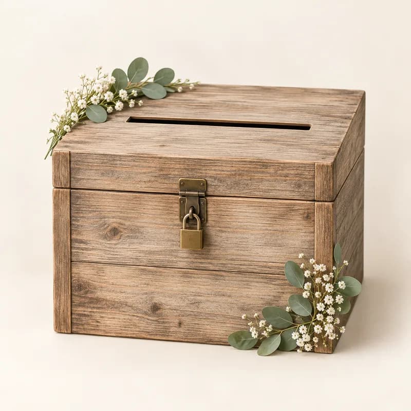 Rustic Wedding Card Box with Lock — AI-generated representative illustration