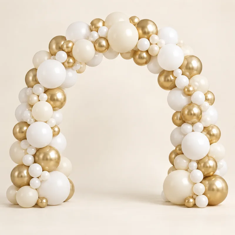 White & Gold Wedding Balloon Arch Kit — AI-generated representative illustration